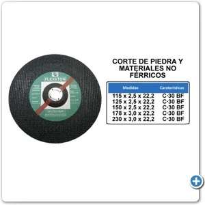 Disco de corte para piedra y no férricos
